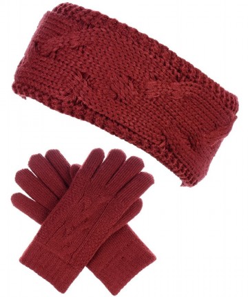 Headbands Womens Winter Cable Plush Warm Fleece Lined Knit Gloves & Headband 2 Pieces Set-Various Styles - CY18GA5IYLH $35.41