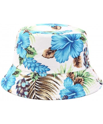 Bucket Hats Unisex Print Double-Side-Wear Reversible Bucket Hat - Blue Flower - CB18WWLE39K $19.98