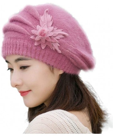 Skullies & Beanies Fashion Womens Flower Crochet Hat Winter Warm Cap Beret Knit Beanie for Women - Purple - CR18L2S4NGL $14.12
