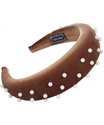 Headbands Headband Sponge Velvet Beading Hairband Women Hair Head Hoop Hair Accessories - Coffee - CN18U659WIZ $13.30