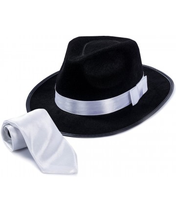 Fedoras Fedora Gangster Hat - Mobster Costume - Felt Hat & White Neck Tie - (2 Pc Set) Fedora Hat - CA186G0YMOM $18.91