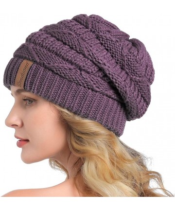 Skullies & Beanies Women Slouchy Beanie Winter Baggy Warm Snow Knit Hat Thick Oversized Skull Cap - Purple - CH18YY26OOR $15.25