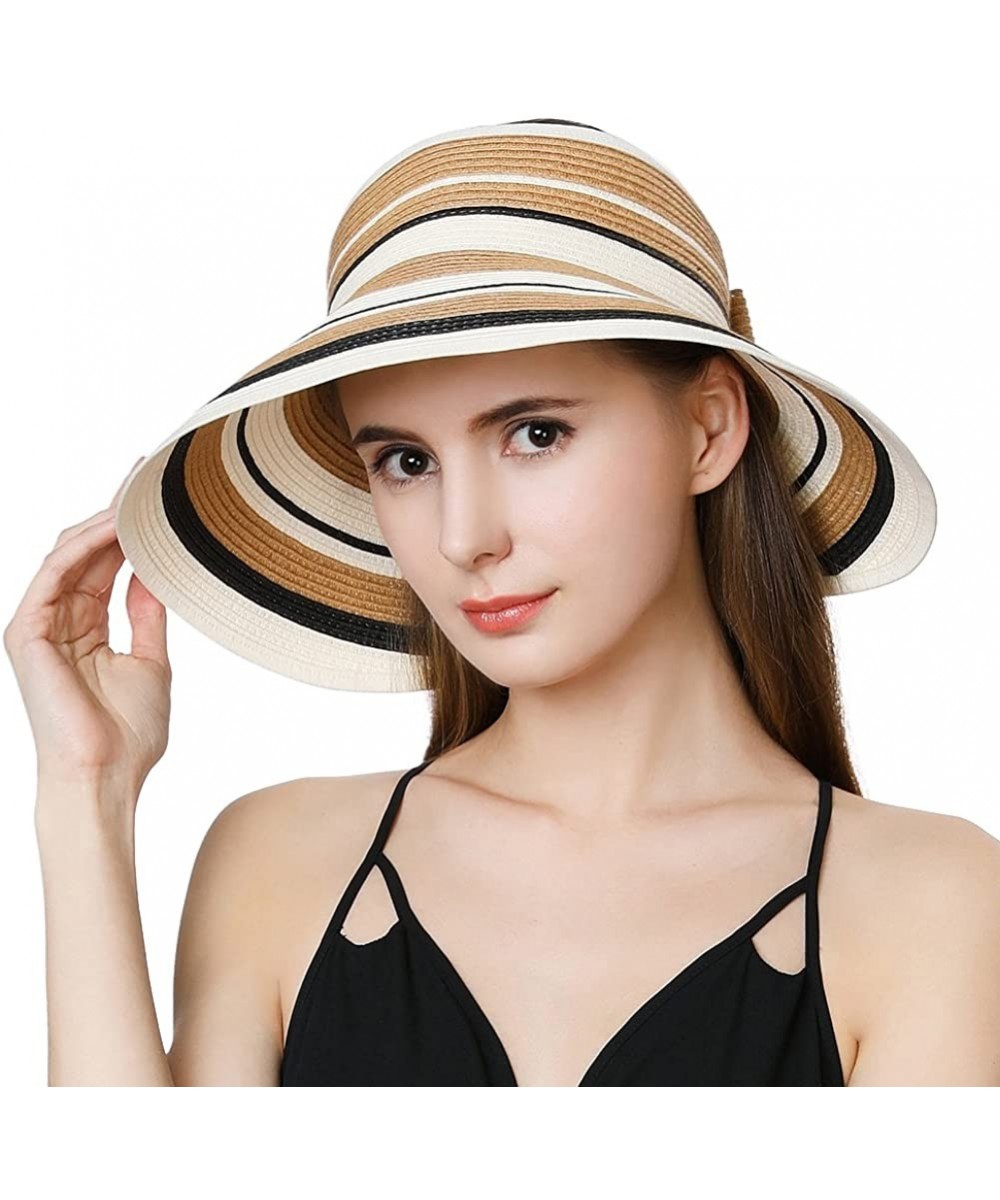 Sun Hats Womens Rollup Straw Visor Sun Hat Large Brim Beach Hat UPF 50+ - Beige99055 - C718NAT8UTD $23.04