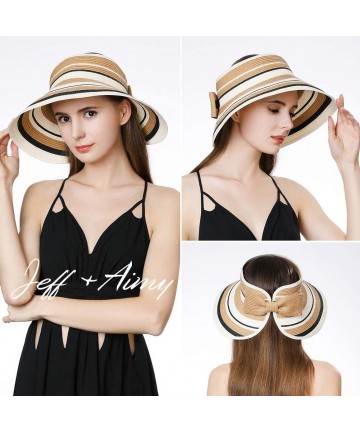 Sun Hats Womens Rollup Straw Visor Sun Hat Large Brim Beach Hat UPF 50+ - Beige99055 - C718NAT8UTD $23.04