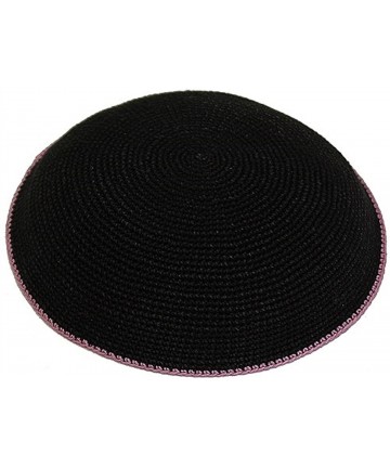 Skullies & Beanies Kippah Black Fine Knit (Serugah) Colored Border Design 17cm - Lavender Border - CL12K5FSZ7B $30.16