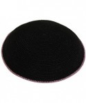Skullies & Beanies Kippah Black Fine Knit (Serugah) Colored Border Design 17cm - Lavender Border - CL12K5FSZ7B $21.31