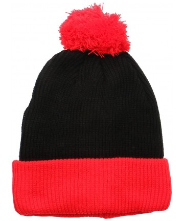 Skullies & Beanies The Two Tone Thick Knitted Cuffed Winter Pom Beanie - Black/Red - C111SFY8JCB $12.55
