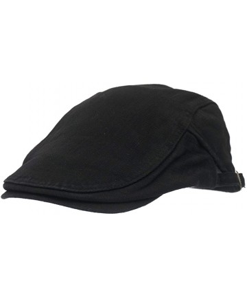 Newsboy Caps Solid Color Canvas Strap Newsboy Cap Driving Cabby Ivy Golf Beret Hat - Black - CE18339MKEH $15.31