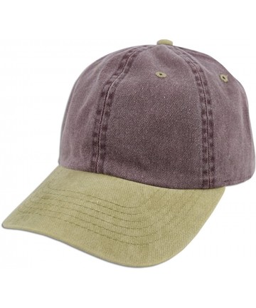 Baseball Caps Dad Hat Pigment Dyed Two Tone Plain Cotton Polo Style Retro Curved Baseball Cap 1200 - Burgundy / Khaki - CA17X...
