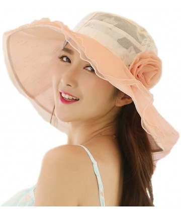 Sun Hats Womens Kentucky Derby Hats Summer Anti-UV Lace Flounce Sun Hats Wide Brim - Pink - CX12NT4Y78D $49.65