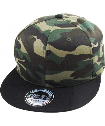 Baseball Caps Classic Snapback Hat Blank Cap - Cotton & Wool Blend Flat Visor - (2.7) Camouflage Black - CH11WUUASSN $16.23