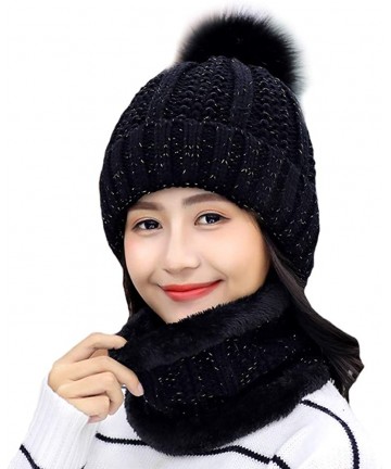 Skullies & Beanies Womens Winter Beanie Hat Scarf Set Warm Fuzzy Knit Hat Neck Scarves - C-black - CV18ZDR4GZH $18.95