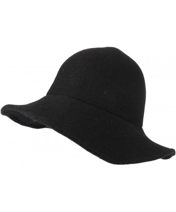 Fedoras Wool Winter Floppy Wide Brim Womens Bowler Fodora Hat DWB1103 - Black - CQ18KH67S3D $61.34