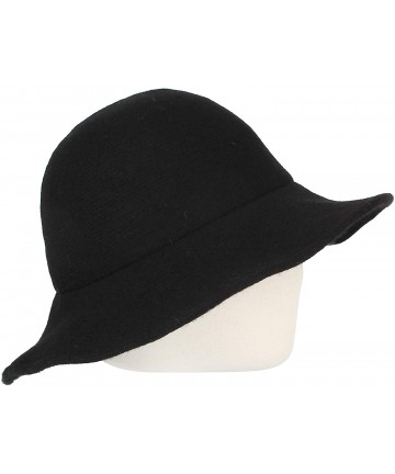 Fedoras Wool Winter Floppy Wide Brim Womens Bowler Fodora Hat DWB1103 - Black - CQ18KH67S3D $38.85