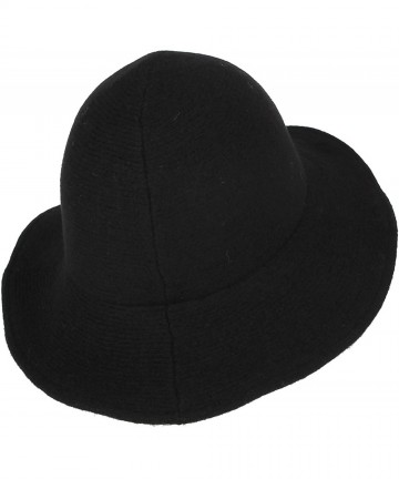 Fedoras Wool Winter Floppy Wide Brim Womens Bowler Fodora Hat DWB1103 - Black - CQ18KH67S3D $38.85