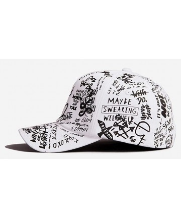 Baseball Caps Designer Graffiti Doodle Cotton Baseball Cap for Men Women- BTS Kpop Hat w/Curve Brim- Adjustable - White/Black...