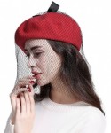 Berets Women's Franch Inspired Wool Felt Beret Hat with Veil Cocktail Hat - Bow-red - CU187QCWMG7 $16.28