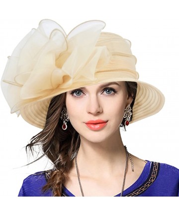 Bucket Hats Lady Derby Dress Church Cloche Hat Bow Bucket Wedding Bowler Hats - Apricot - C91850NME2R $49.01