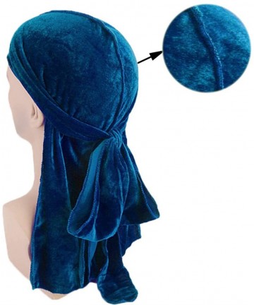 Skullies & Beanies Velvet Men's Women's Du-Rag-Premium Quality-Wave Cap-Durag Headwrap 360 Waves Long Straps - Teal - CL18LE0...