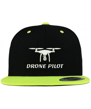 Baseball Caps Flexfit Drone Pilot Embroidered Premium 2-Tone Flatbill Snapback Cap - Black Green - CG18RWC0U3C $23.75