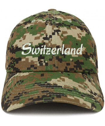 Baseball Caps Switzerland Text Embroidered Unstructured Cotton Dad Hat - Digital Green Camo - CI18K0WG6N9 $22.34