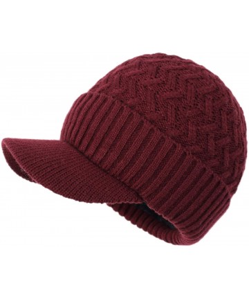 Skullies & Beanies Men's Winter Warm Thick Knit Beanie Hat with Visor - B-red - C718AHGMRGE $18.57