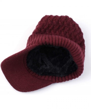 Skullies & Beanies Men's Winter Warm Thick Knit Beanie Hat with Visor - B-red - C718AHGMRGE $15.01