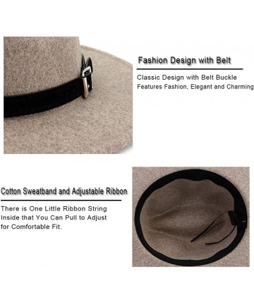 Fedoras Classic Wool Fedora Hats Wide Brim Belt Buckle for Women & Men - Y-oatmeal - C9192ASA7WN $16.97
