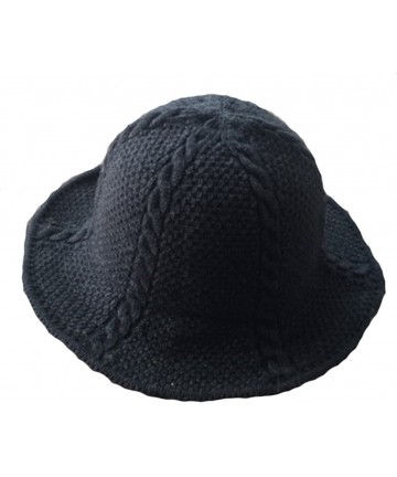Bucket Hats Women's Cable Knit Foldable Wool Blend Church Cloche Cap Bucket Hat Bowler Hats - Dark Grey - CP188Q604MZ $22.08
