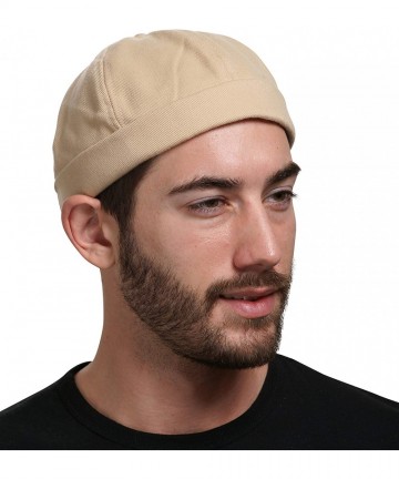 Skullies & Beanies Brimless Adjustable Docker Hat Beanie - Retro Cotton No Visor Cap Men and Women - Cream - CD18ACS0UZG $19.10