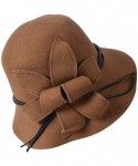 Sun Hats Vintage Wool Felt Cloche Bucket Hats for Women Winter Floppy Dress Church Hats - Camel - CU18KRYGMTZ $37.23