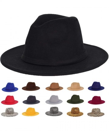 Fedoras Men & Women Classic Felt Fedora Hat Vintage Wide Brim Panama Hat with Felt Buckle - Black - CZ18YRL7SWZ $27.20