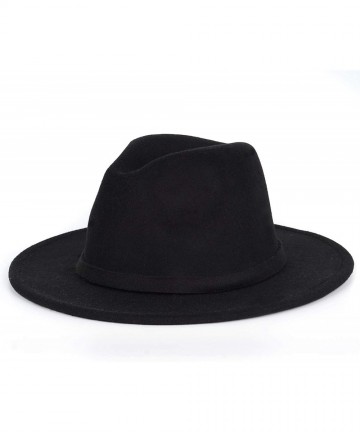Fedoras Men & Women Classic Felt Fedora Hat Vintage Wide Brim Panama Hat with Felt Buckle - Black - CZ18YRL7SWZ $19.22