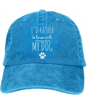 Baseball Caps Men's/Women's I'd Rather Be Home with My Dog Yarn-Dyed Denim Baseball Cap Adjustable Dad Hat - Blue - C618OR00R...