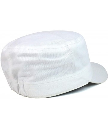 Baseball Caps Plain Castro Flat Top Style Army Cap with Pocket - White - CN18OID5GYU $18.44