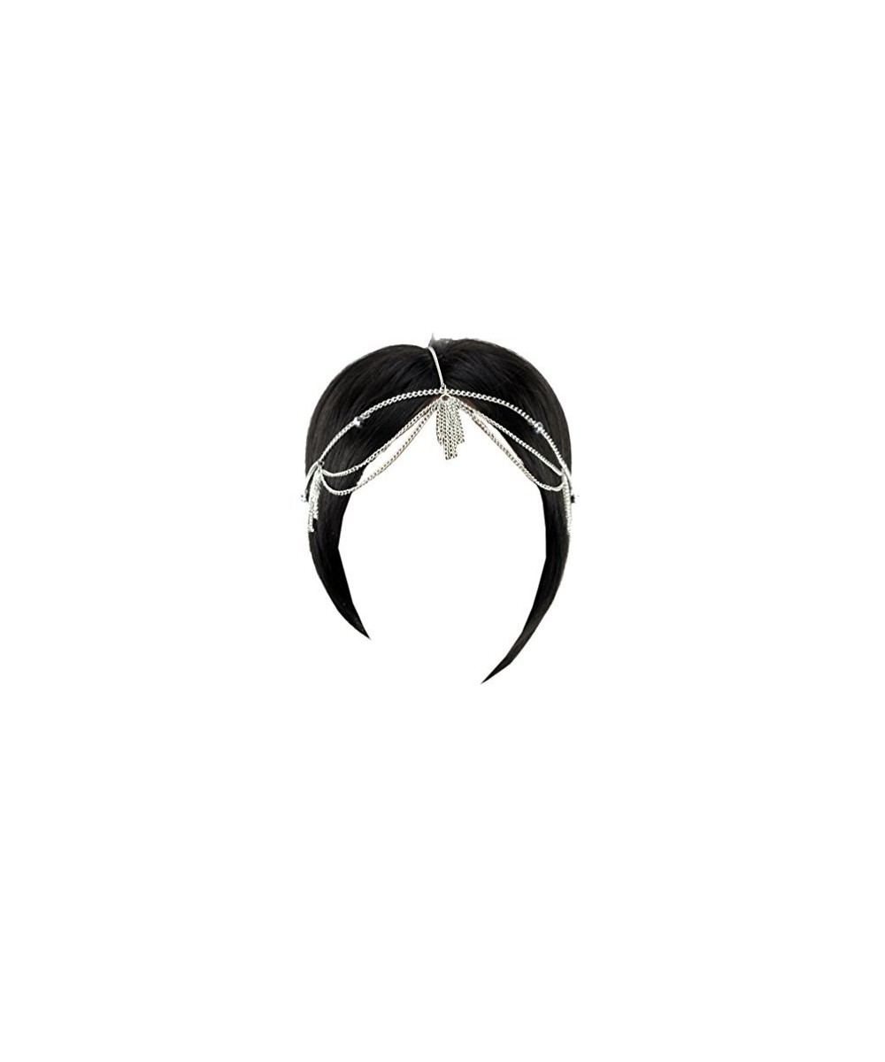 Headbands Women's Bohemian Fashion Head Chain Jewelry - Simple 2 Strand Draping Faceted Bead Charm- Silver-Tone - CZ119OE418R...