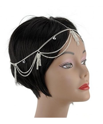 Headbands Women's Bohemian Fashion Head Chain Jewelry - Simple 2 Strand Draping Faceted Bead Charm- Silver-Tone - CZ119OE418R...