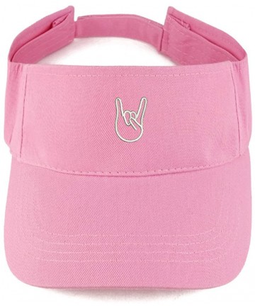 Visors Rock On Emoticon Embroidered Summer Adjustable Visor - Pink - CV183NHY9DY $39.65
