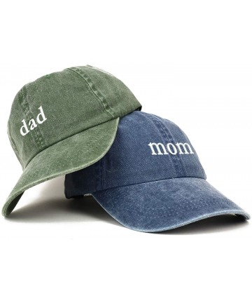 Baseball Caps Mom and Dad Pigment Dyed Couple 2 Pc Cap Set - Navy Olive - CN18I7GLGOM $38.15