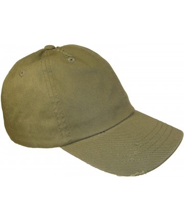 Baseball Caps Dad Hat - Frayed/Weathered Vintage Style Low Profile Cap (One Size- Olive Green) - C1128TLERQL $19.57