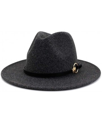 Fedoras Women Belt Buckle Wool Wide Brim Fedora Hat - Circular Belt Dark Grey - C71938O2NZD $21.38