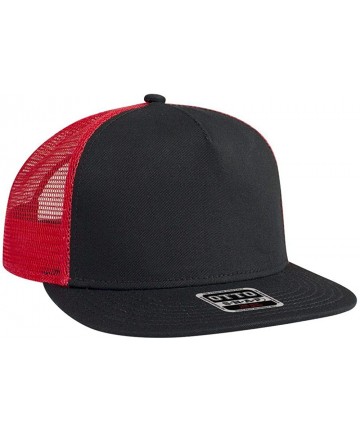 Baseball Caps Round Flat Visor SNAP 5 Panel Mesh Back Trucker Snapback Hat - Blk/Blk/Red - C3180D77D9C $18.72