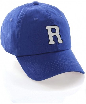 Baseball Caps Customized Letter Intial Baseball Hat A to Z Team Colors- Blue Cap Navy White - Letter R - CI18NR7GQUH $18.01