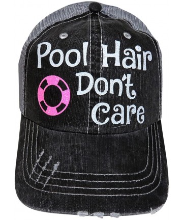 Baseball Caps White/Neon Pink Glitter Pool Hair Don't Care Grey Trucker Cap Fashion - C717Y20E4WK $51.06