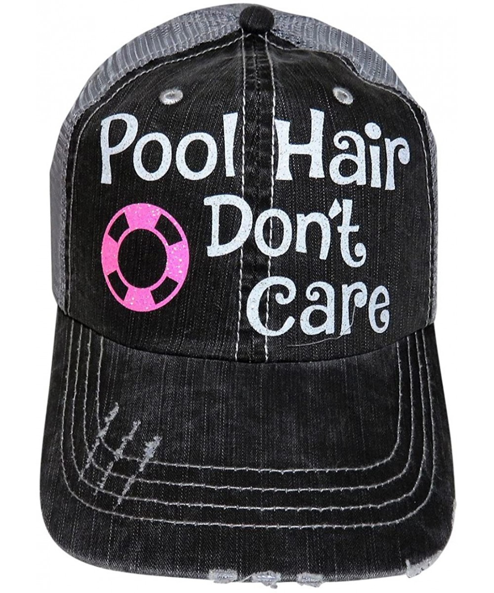 Baseball Caps White/Neon Pink Glitter Pool Hair Don't Care Grey Trucker Cap Fashion - C717Y20E4WK $28.69