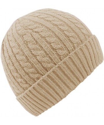 Skullies & Beanies Fashionable Unisex Thick Warm Twisted Cable Knit Winter Beanie Cap Hat - Tan/Beige - CO11GSMQHKN $16.93