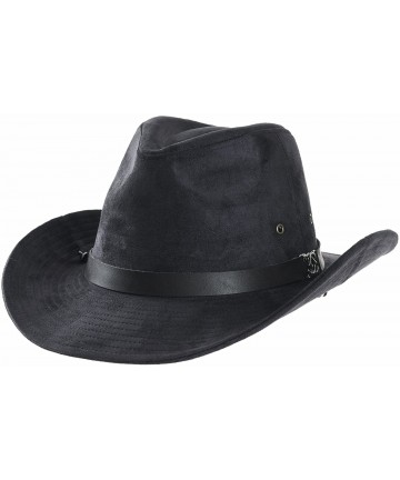 Fedoras Suede Indiana Jones Hat Outback Hat Fedora with Cord CD8858 - Navy - CF1880T2W8A $43.05