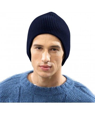 Skullies & Beanies Unisex Skull Beanie Cap Cuff Plain Knitted Hat Ski Hat for Men or Women - Navy Blue - C8184AH7UTT $17.75