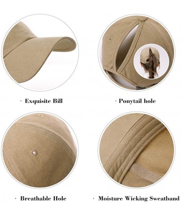 Baseball Caps 100% Cotton Ponytail Unconstructed Washed Dad Hat Messy High Bun Ponycaps Plain Baseball Cap - Beige00700 - CS1...
