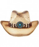 Cowboy Hats Men & Women's Woven Straw Cowboy Cowgirl Hat Western Outback w/Wide Brim - Turquoise Stone - CZ19572UO8I $36.31